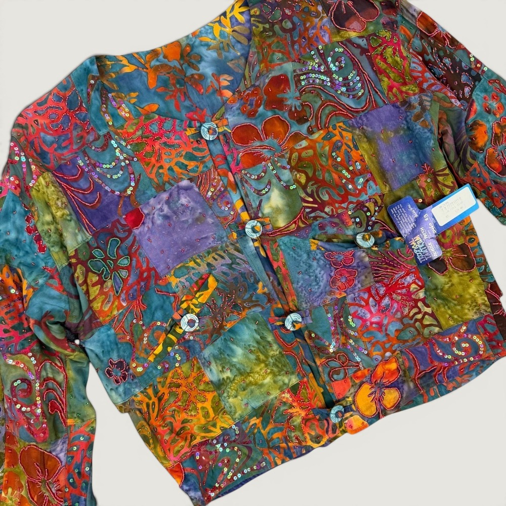 NWT Tropical Tantrum Hand Painted Batik Patchwork Beaded Wearable Art Jacket OS